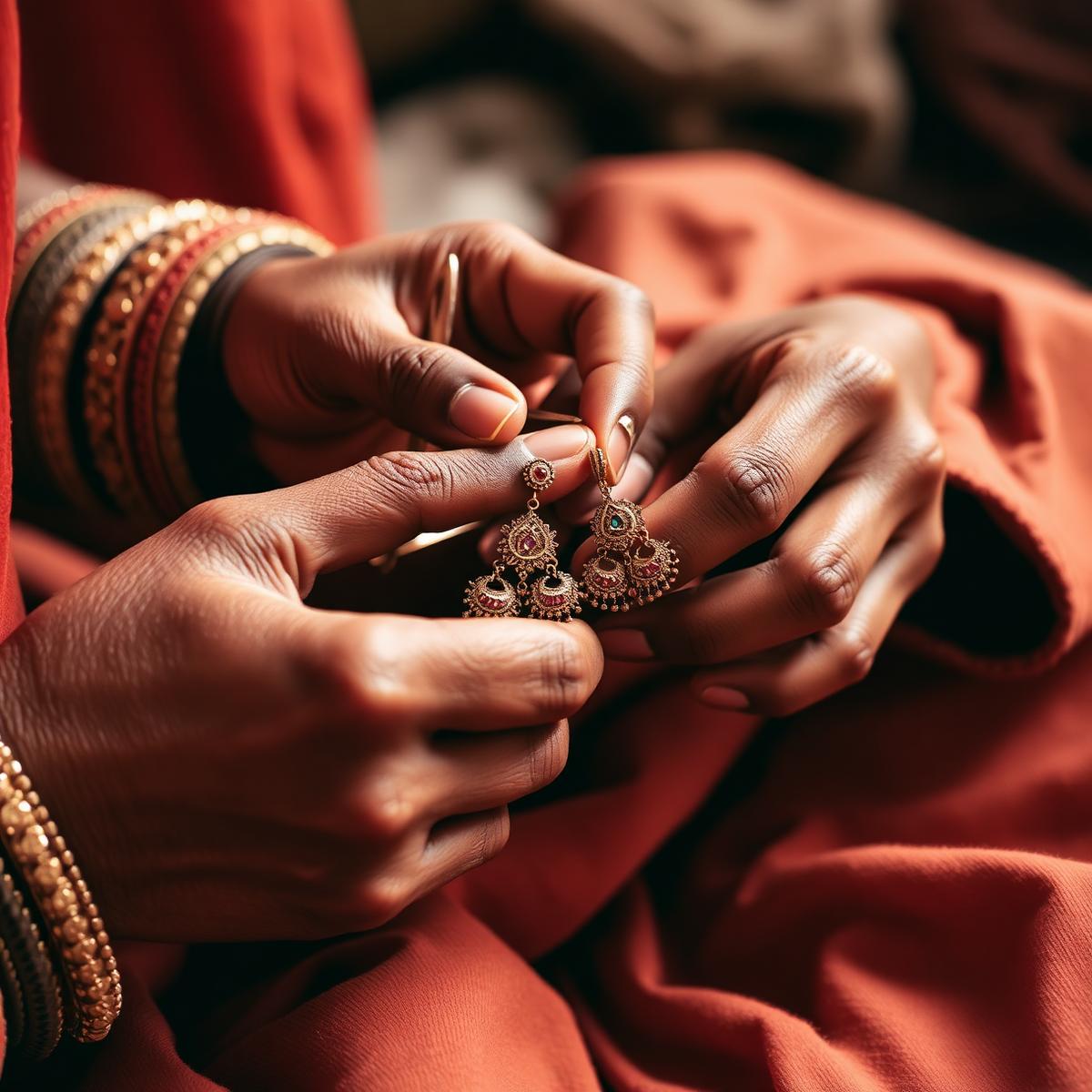 Chhondo artisan hands crafting earrings